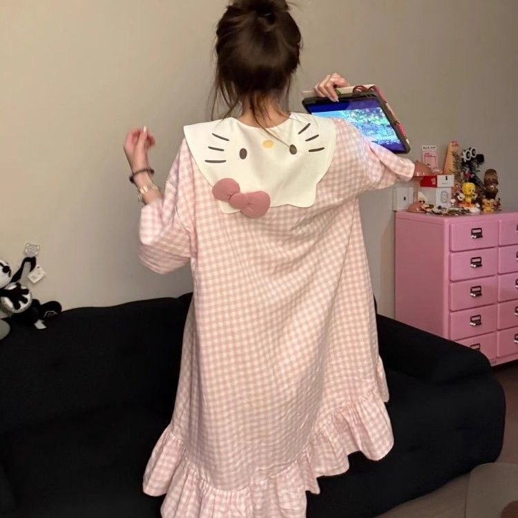 hellokitty 헬로 키티 핑크 카디건 잠옷 여성 2025 뉴 여름 잠옷 반팔 귀여운 홈웨어