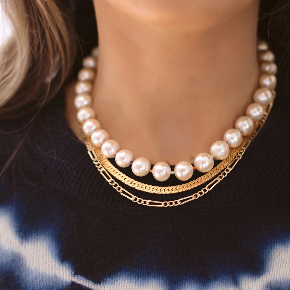 62g Weight Freshwater Pearl Pendant Material Necklace Classification Titanium Steel Chain Material 2 PCS/Package Quantity Beach, Tea Party Occasion Freshwater Pearl, Titanium Steel Material Geometric Pattern Women's Gender Beaded, Plating Design Elegant, Streetwear Style Elegant Streetwear Geometric Freshwater Pearl Titanium Steel Wholesale Necklace 7