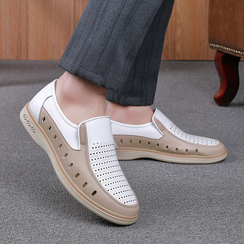 Amazon 1858 Men's Slip-On Casual Leather Shoes for Spring and Summer, Low-Top Hollowed-Out Breathable Cowhide Flat Shoes Amazon 1858 Men's Slip-On Casual Leather Shoes for Spring and Summer, Low-Top Hollowed-Out Breathable Cowhide Flat Shoes