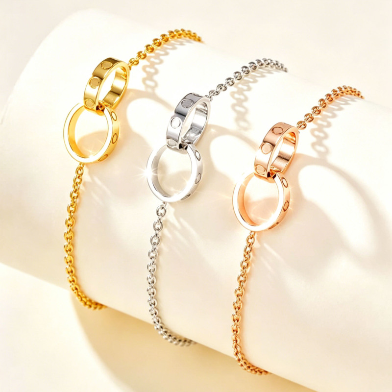 Cross-Border African Classic Fashion Double-Ring Bracelet for Women, Interlocking Friendship Bracelet, Copper Plated with 18K Gold, Color-Preserving Jewelry Cross-Border African Classic Fashion Double-Ring Bracelet for Women, Interlocking Friendship Bracelet, Copper Plated with 18K Gold, Color-Preserving Jewelry