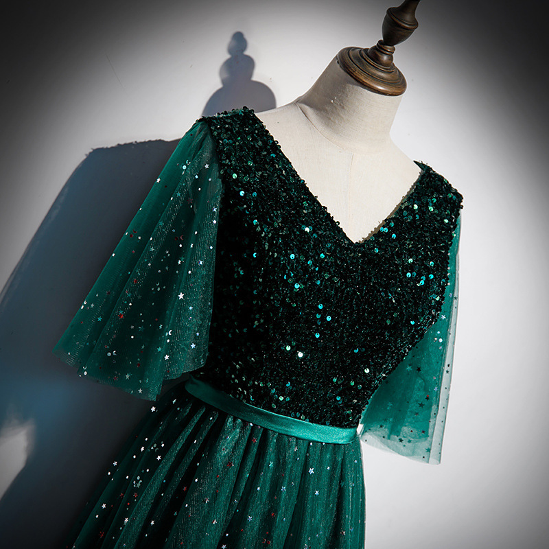 Coro traje femenino adulto coro competencia ropa verde oscuro anfitrión elegante vestido