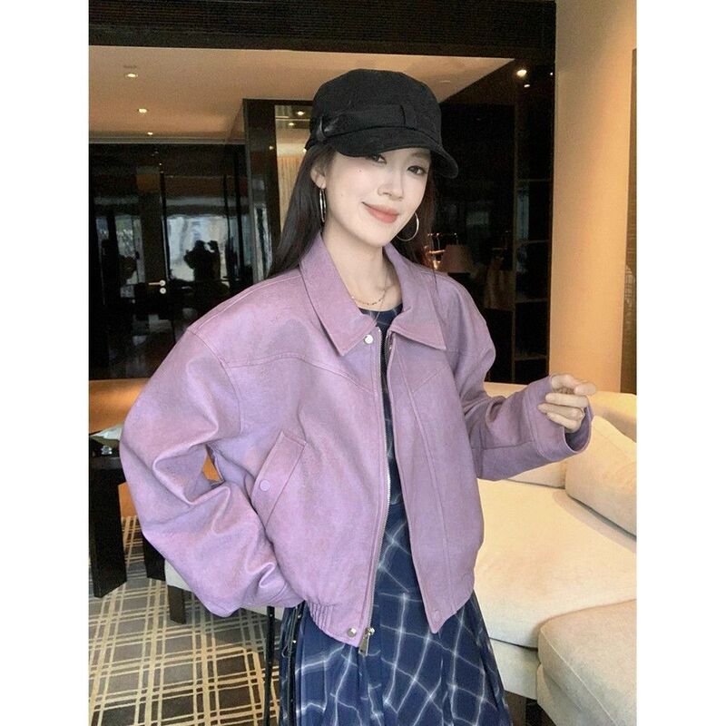American Suede Retro Purple Jacket for Women Autum 2025 New French High-End Chic Beautiful Short Jacket