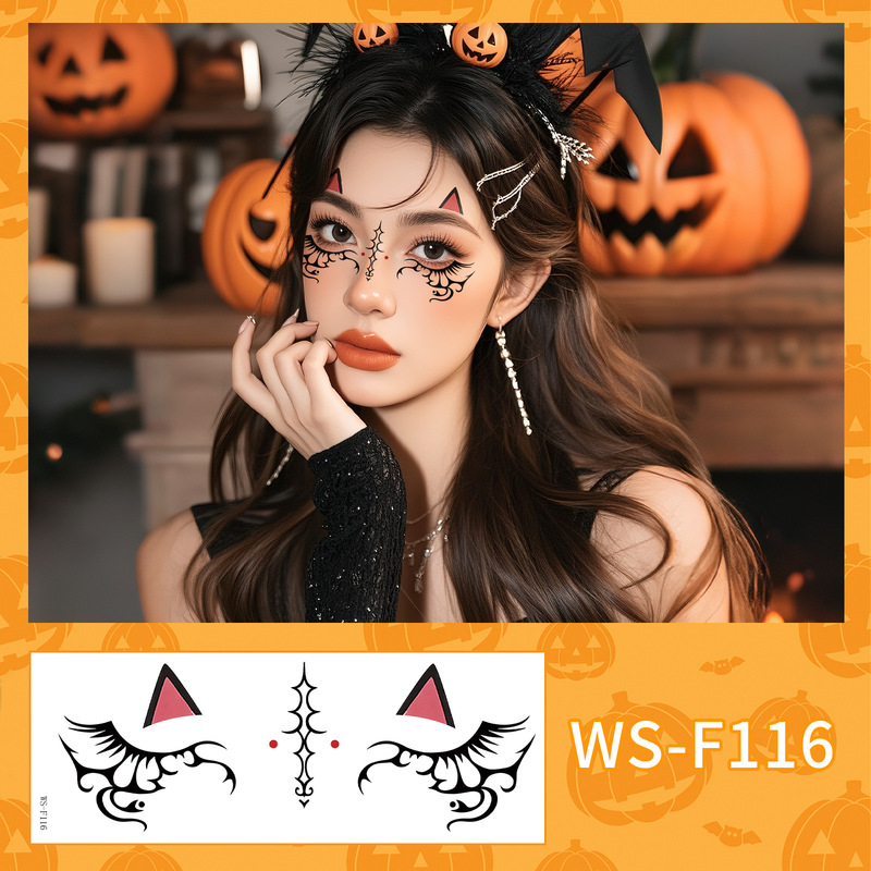 クロスボーダー新しいハロウィンメイクアップフェイスステッカーかわいいゴーストメイクアップタトゥーステッカーパーティーパーティーステッカー防水汗タトゥー|undefined