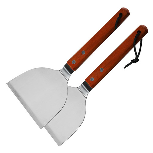 Wooden handle stainless steel large, medium and small cooking spatula Japanese steak spatula barbecue spatula hotel special pancake spatula
