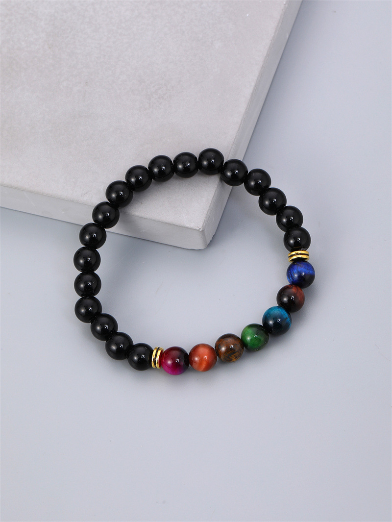 fashion contrast color stitching tiger eye stone beaded bracelet wholesale