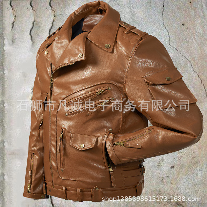2024 cross-border new product Temshein Amazon men's European and American large size motorcycle pu leather jacket jacket jacket tide