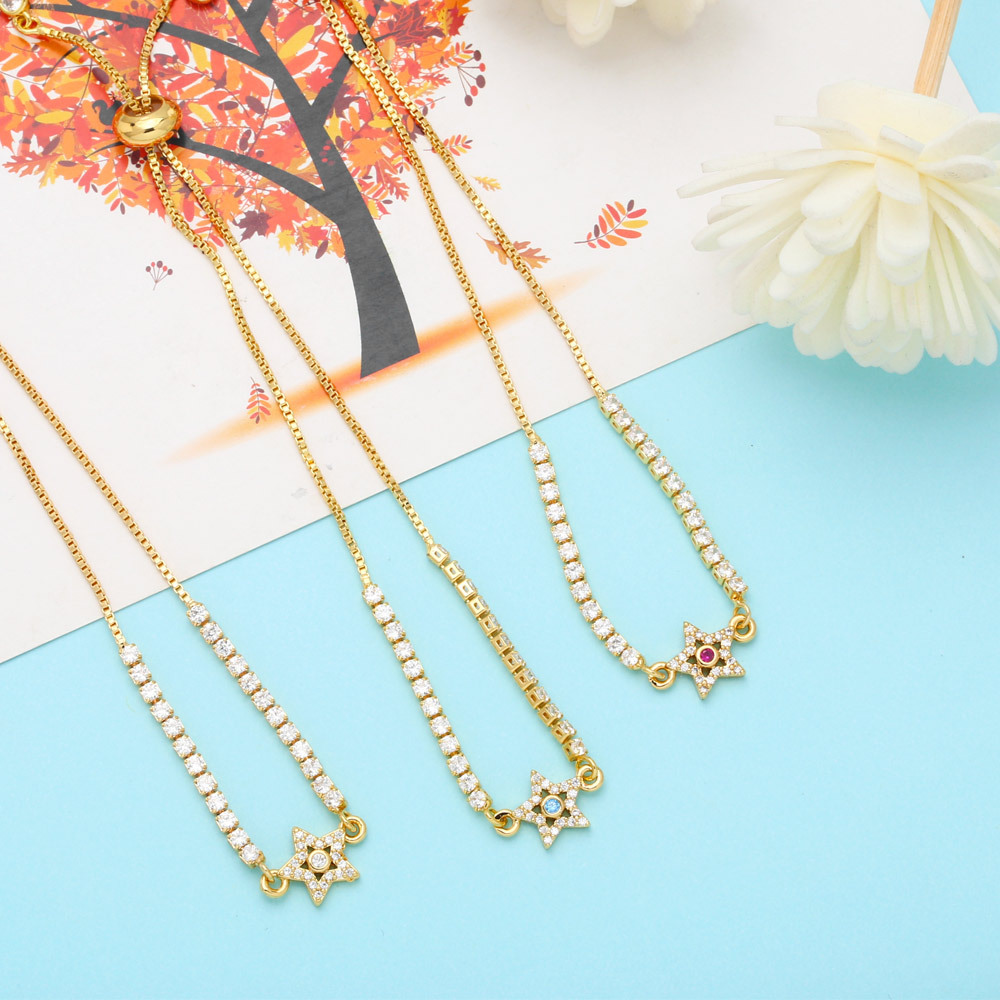 10g Weight 18K Gold Plated Plating Material Zircon Inlay Material Bracelets Classification Copper Material Star Pattern Women'S Gender Fashion Style Fashion Copper Xingx Bracelet Zircon Copper Bracelets 9