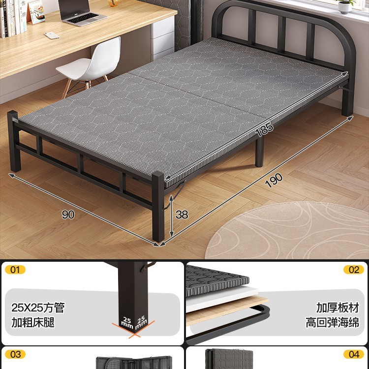 Cama plegable Cama individual Hogar Fácil Cama 1 M Refuerzo Dormitorio Almuerzo Cuna Cama Adulto Alquiler de Tablero Duro Cama de Hierro