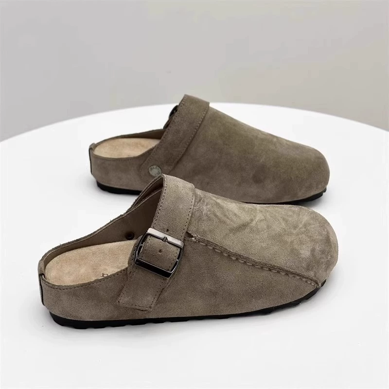 Ретро Баотоу полутапок для женщин на весну 2025, универсальная однолапая Lazy rounded toe, толсто подошва, обувь