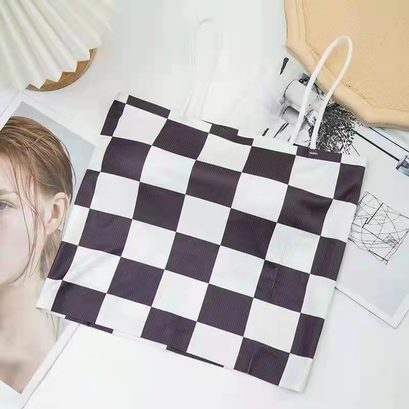 Nuevo estilo rojo neto espalda sin anillo de acero envuelto pecho chaleco Placa de ajedrez Plaid correa interior tubo superior bottoming chaleco ropa interior para mujeres