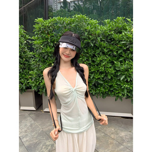【Bingo】+Shahe 25 Spring Twist Hot Girl'Blue Camisole Women's Summer Outerwear Halter Neck Sleeveless Top
