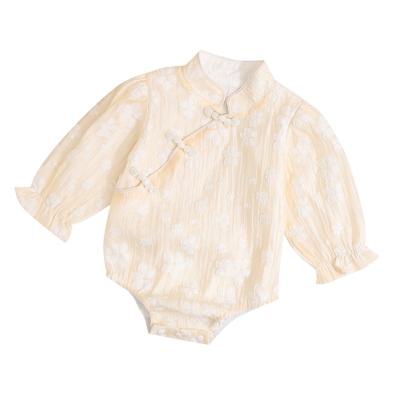 Cheongsam para bebé, ropa de primavera y otoño para recién nacidos, mono estilo chino con estampado de flor de cerezo, algodón clase A