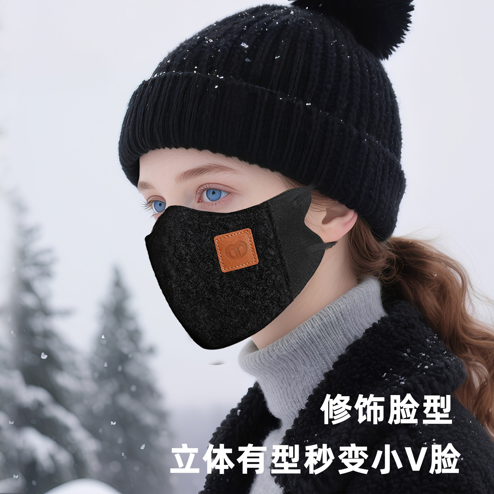 冬季口罩立体显脸小高颜值羊羔绒保暖口罩户外防寒防风泰迪绒口罩