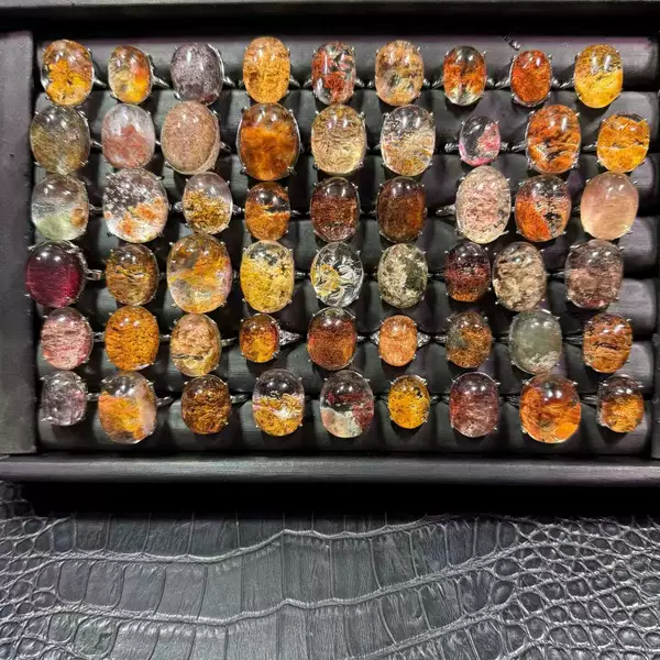 Natural Colored Ghost Quartz All-Season Ghost Crystal Raw Stone Ring, Live Broadcast Hot-Selling Wholesale