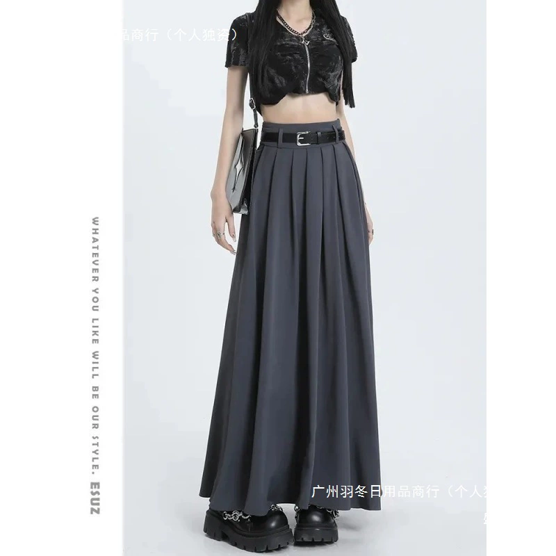 Осень и зима 2024, новая тонкая дизайнерская серая плиссированная юбка с высокой талией, юбка трапециевидной формы средней длины для женщин