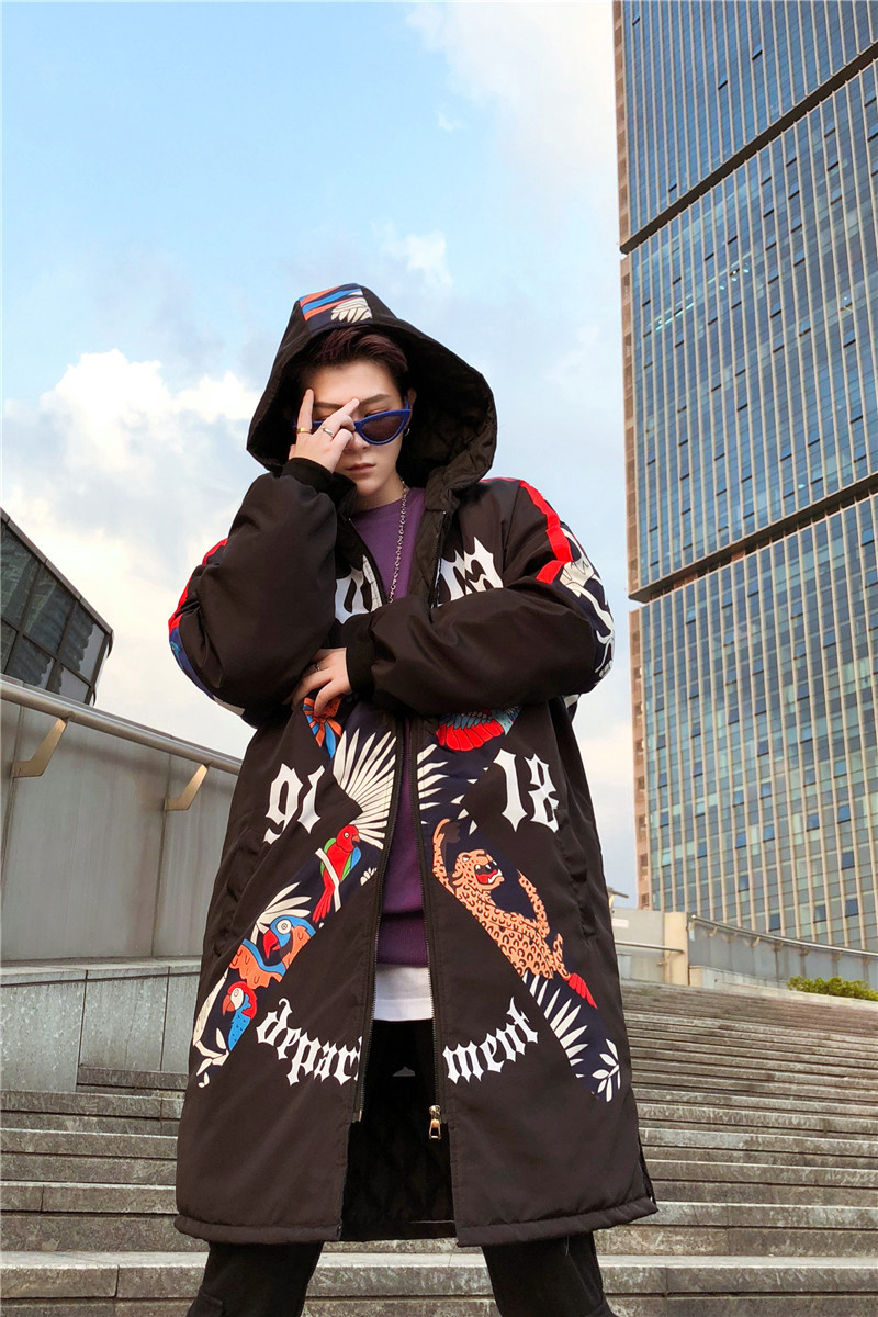 Graffiti Print Hooded Cotton Jacket Image 6