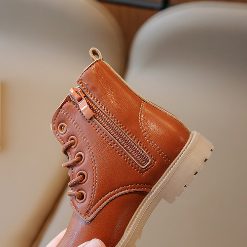 Girls Martin boots  autumn new children's short boots British style thin boys' leather shoes student performance leather boots