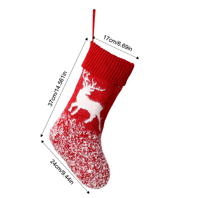 Red and white wool knitted Christmas stocking elk