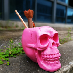 骷髏收納筒化妝粉刷收集整理樹脂雕像文化個性文具筆筒家用辦公桌