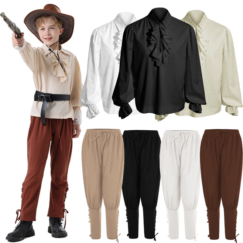 Cross-border Renaissance Ruffled Shirt Men's Pirate Pants Victorian Medieval Halloween Costume