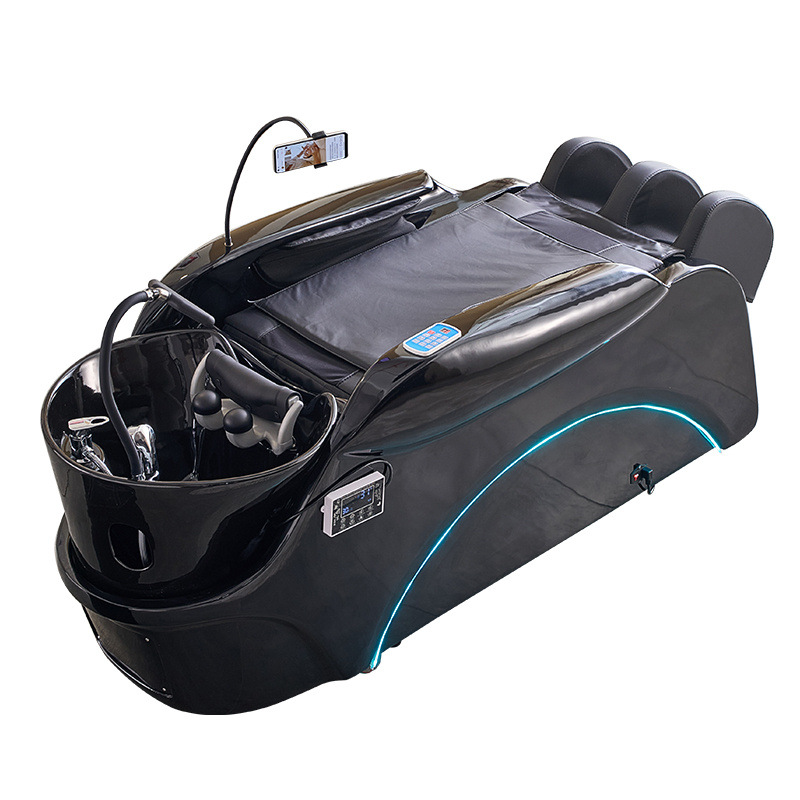 masaje eléctrico inteligente lavabos de cabello cama de tratamiento de cabeza de circulación de agua fumigante con soporte de teléfono móvil peluquería para belleza peluquería