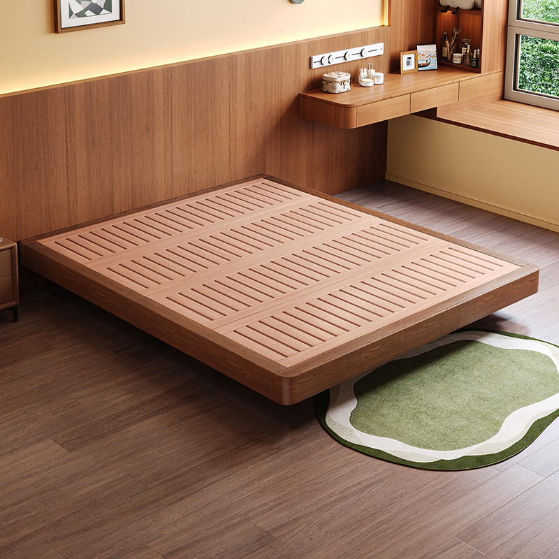 All Solid Wood Bedside Suspended Bed Beech Wood Frame Small Apartment Double Bed Without Backrest Master Bedroom齐边 Wedding Bed