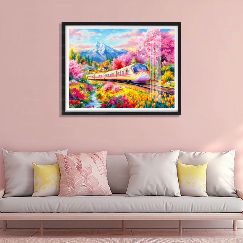 [Algodón importado] Mona Lisa Real Tren de primavera bordado a mano nuevo paisaje minimalista sala de estar bordado a mano image 8