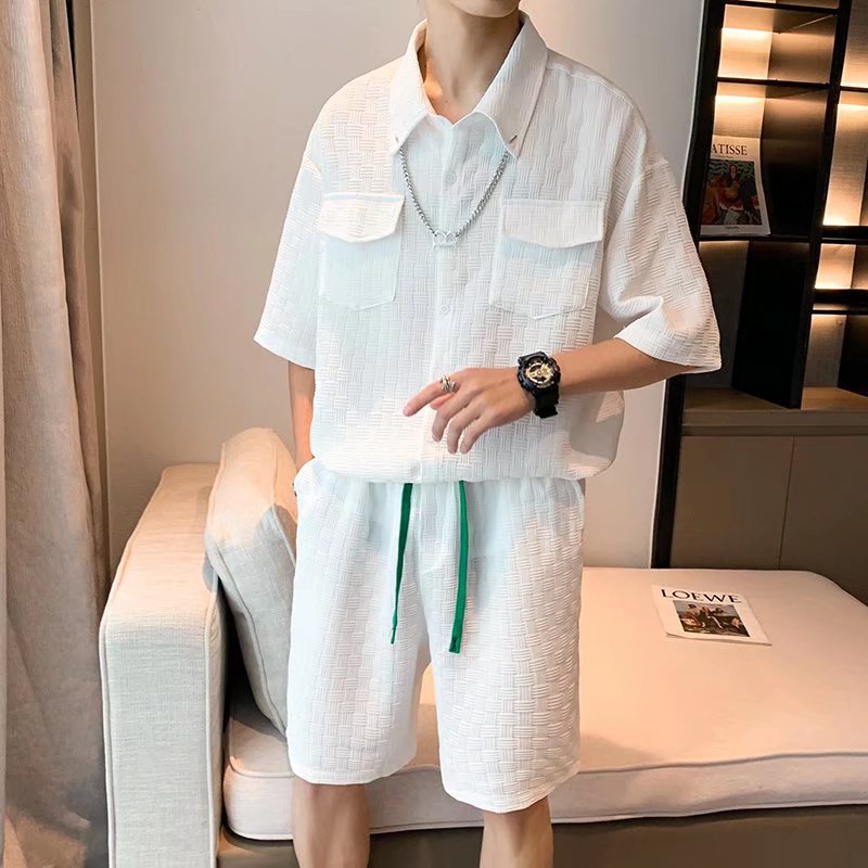 Traje de camiseta de verano para hombres de moda, pantalones cortos deportivos casuales de moda para hombres, traje de dos piezas con un conjunto de ropa, guapo