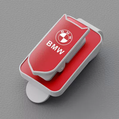 Glasses Clip Car Storage: Car Glasses Clip/Bill Clip - white-body-red-face-customizable-car-logologo