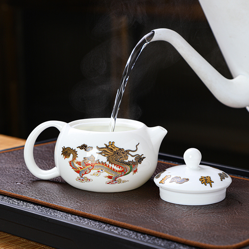 龙凤呈祥羊脂玉西施凤鸣壶开水变色泡茶壶陶瓷功夫茶具带礼盒批发