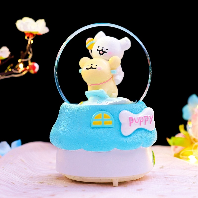 Pequeño libro rojo explosión dulce oso amarillo bola de cristal adornos luminosos giratorios caja de sonido regalos de vacaciones para niños