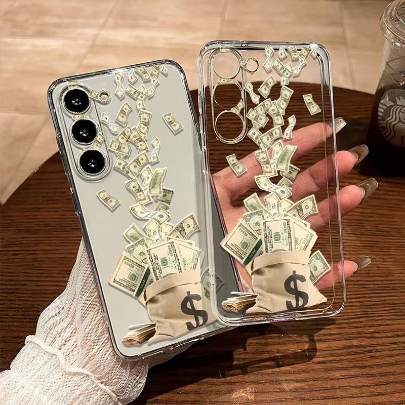 Suitable for Samsung S24 Phone Case with Money Design, New Transparent Galaxy S23 Case, Full Lens Protection for S22, S21+ Case