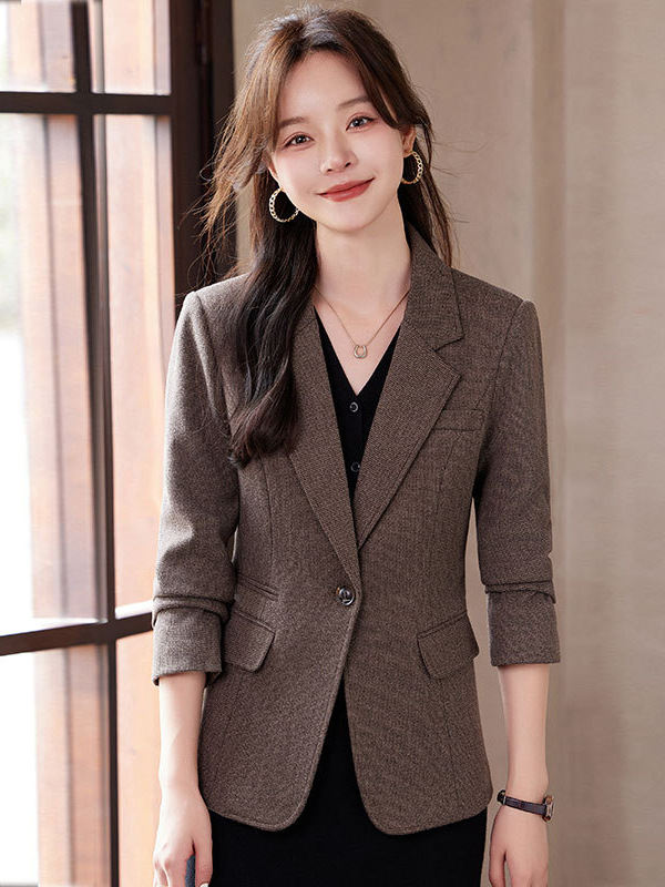 (2개) 다크 브라운 작은 세트 재킷 여성의 2024 가을 새로운 패션 작은 우아한 통근 짧은 세트 탑