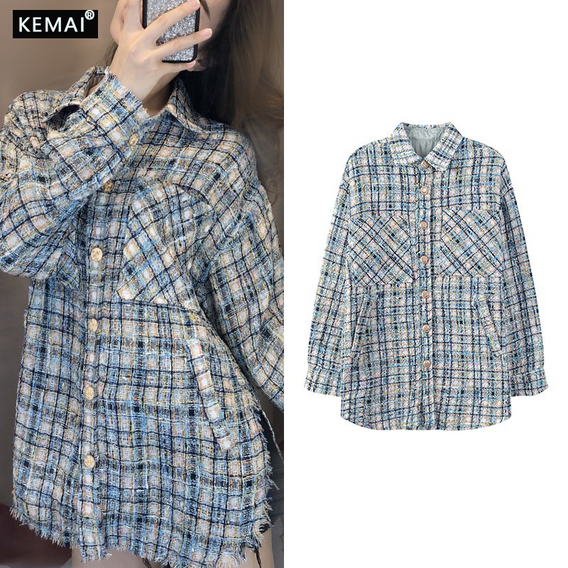 KEMAI Kemai 2019 ice cream candy Small fragrant wind lattice Flash Mid length version shirt Star