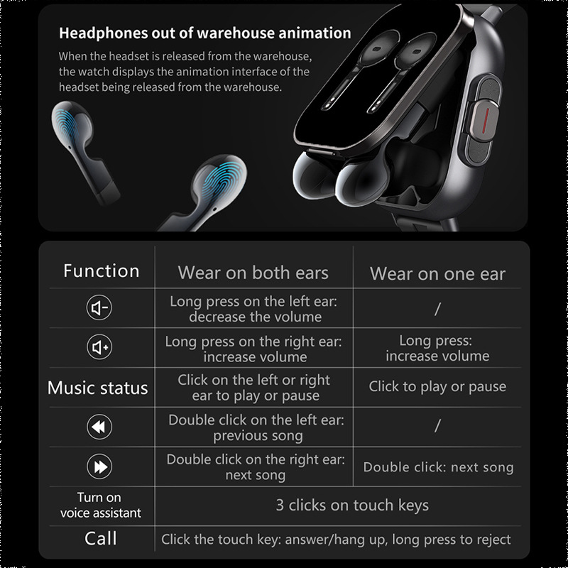 Explosivo reloj inteligente d8 auriculares tws dos en uno frecuencia cardíaca presión arterial monitoreo de salud reloj deportivo multifunción nfc