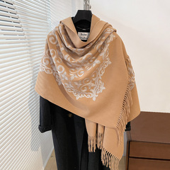 木目刺繍マフラー冬の韓国版百合春秋模造カシミヤストール冬の新型厚純色秋冬刺繍