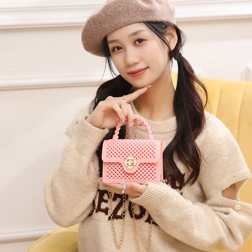Jelly Bags PVC New Model Hollow Jelly Bag Mini Small Bag Chain Crossbody Bag Women's Small Square Bag Handbag