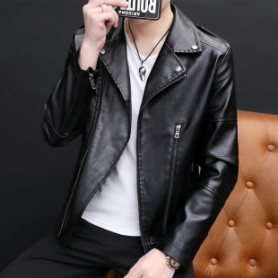 TikTok Explosions Same Style Straight Men's Casual ins Trendy Brand Oblique Zipper Decipher Coat pu Motorcycle Leather Coat Handsome