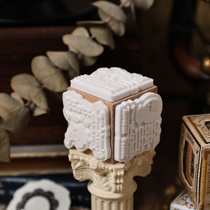 Impression Treasure Box Sello de mano de madera Sello retro transfronterizo de tres lados Libro de mano de bricolaje Sello de madera tres en uno