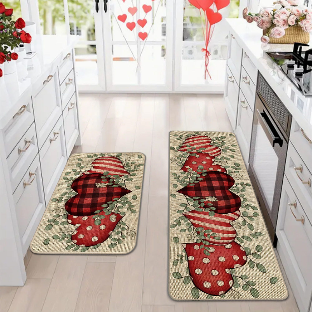 Amazon día de San Valentín alfombra de piso de cocina doméstica dos piezas conjuntos de alfombra de piso resistente a la suciedad y alfombra de puerta de entrada
