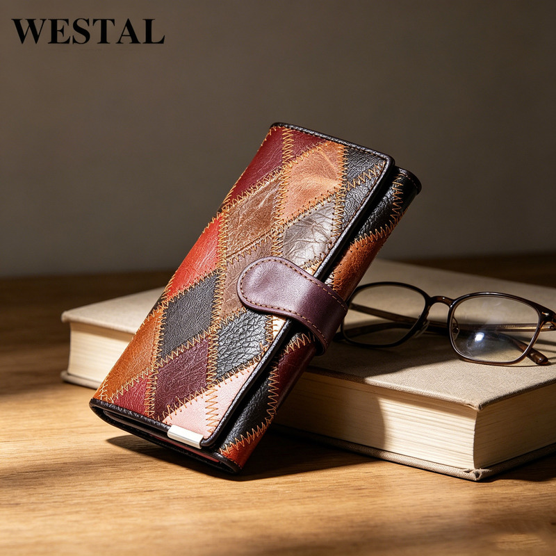WESTAL Cross-border Hot Selling Women's Wallet New First Layer Cowhide Color Stitching Lingge Women's Leather Wallet WESTAL Cross-border Hot Selling Women's Wallet New First Layer Cowhide Color Stitching Lingge Women's Leather Wallet