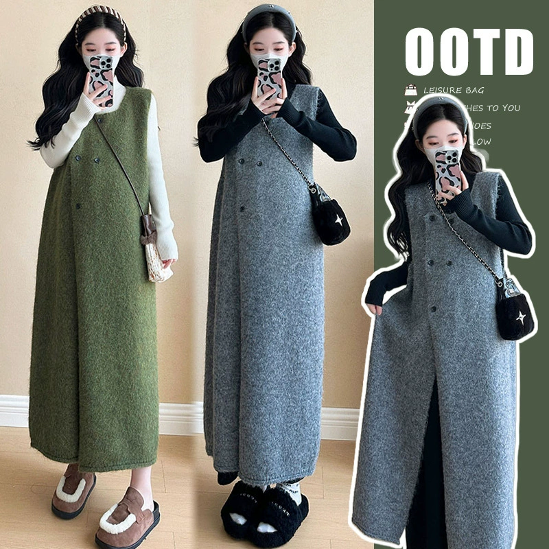 Реальный снимок осенний и зимний полуводолазный свитер платье свитер жилет длинное платье для беременных костюм