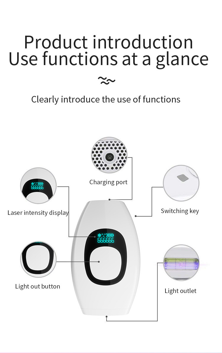 Dispositivo per la rimozione dei peli Ice Point Sapphire, elettrodomestico per la cura personale a casa con funzionalità multiple._voghion.com