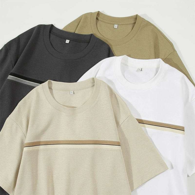 Tengjue мужская одежда премиум-класса с цветным саржом футболка с короткими рукавами мужской свободный прилив американская повседневная футболка с двумя иглами