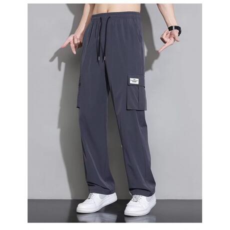 Ice Silk Crock Pants Men's Summer Thin American Style Trendy Brand Loose Straight Dosing Wide Leg Casual Long Pants for Men