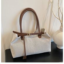 时尚2025新款拼色洋气复古大容量通勤单肩帆布腋下手提大包包女