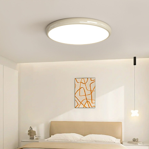 Full Spectrum Minimalist Eye-Caring Flush Mount Ceiling Lamp, Round Main Bedroom Lamp, Modern Simple Cream Style Flush Mount Study Room Dining Room Lamp