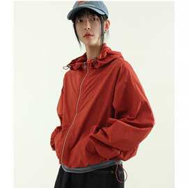 2026春夏新款户外休闲长袖薄开衫格子百搭连帽短款防晒衣外套女潮