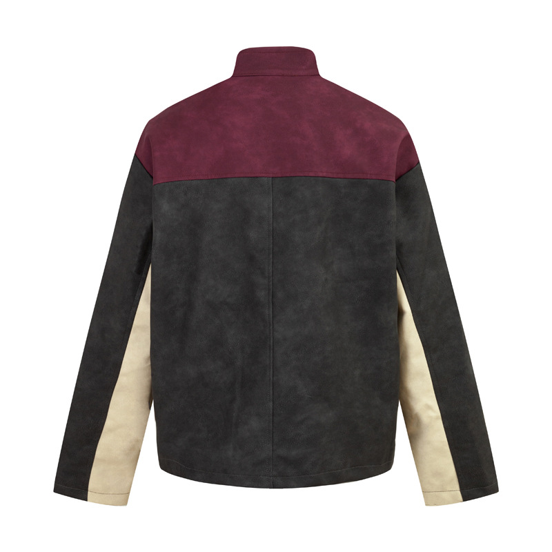 Men's Clothing Autumn New Street Washable Retro Style Loose Jacket Men's Brand Color-matching Casual Leather Jacket_viptrois.com