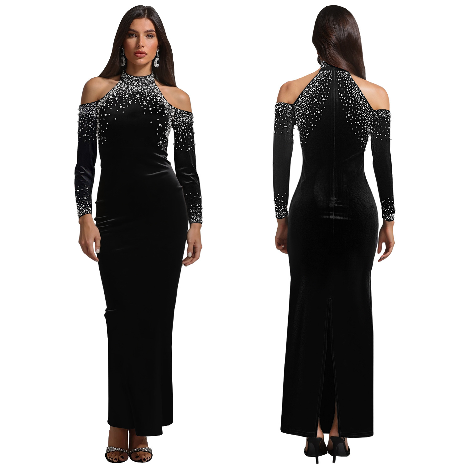 C7410 Cross-border AliExpress Amazon Moda europea y americana Temperamento de mujer Diamante caliente Bolso de cuentas Brazo Vestido sexy image 6